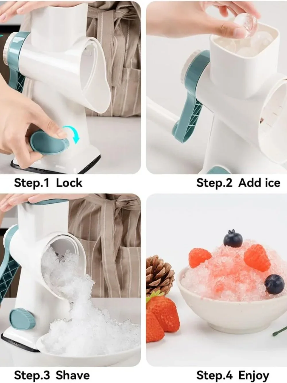 Rotary Ice Shaver with Handle Manual Hand Crank Snow Cone Maker Machine Qucik